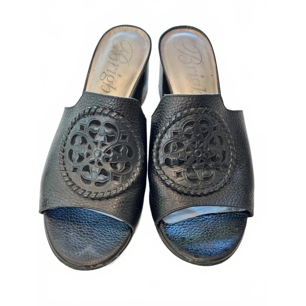 Brighton Black Leather Women's Mules‎ with Decorative Cutout